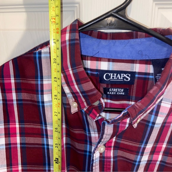 Chaps Easy Care Stretch button down Medium pink Red Blue. - Picture 3 of 5